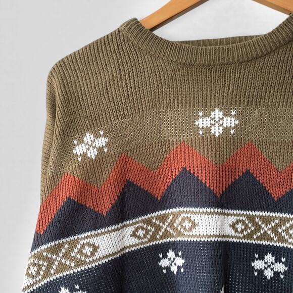 90s Southwestern Earthy Sweater Lodge Cabincore Americana Olive Rust Burnt L - Picture 6 of 10